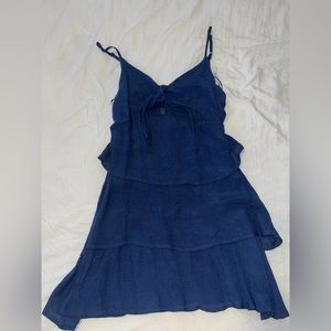 Mini Dress with keyhole and ruffles - navy blue - size small - hardly worn